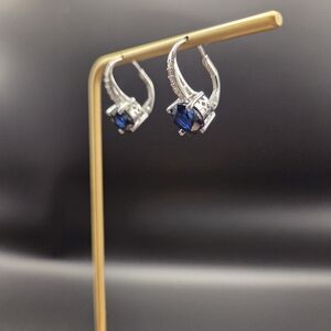 Sapphire with Round White Sapphire Rhodium Over S/S Earrings